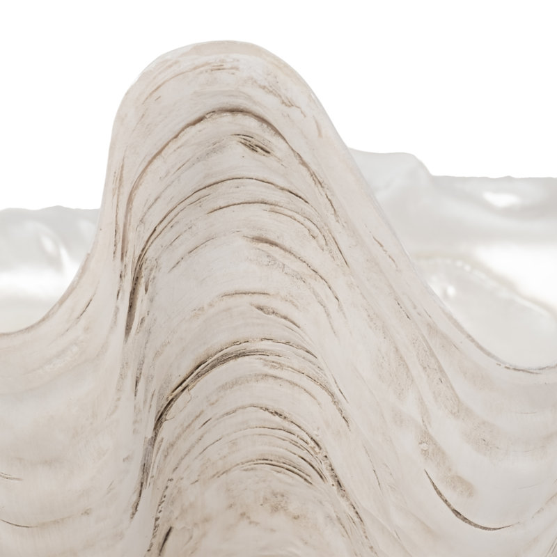 Decorative Bowl Resin Polyresin Wavy Shell Design Coastal Style for Home Office Bedroom Living Room Centerpiece Display - 5" Ivory & Tan