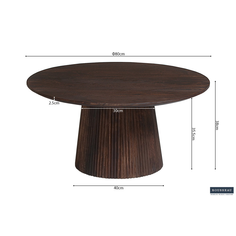 Miguel Solid Wood Coffee Table, Dark Brown, 38 cm x 80 cm x 80 cm