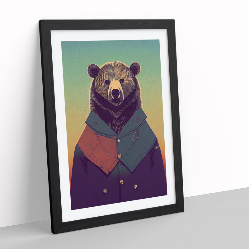 XV1022-989X Bear With Jacket No.1 - Print, White, 66cm H x 48cm W, Black Framed Paper