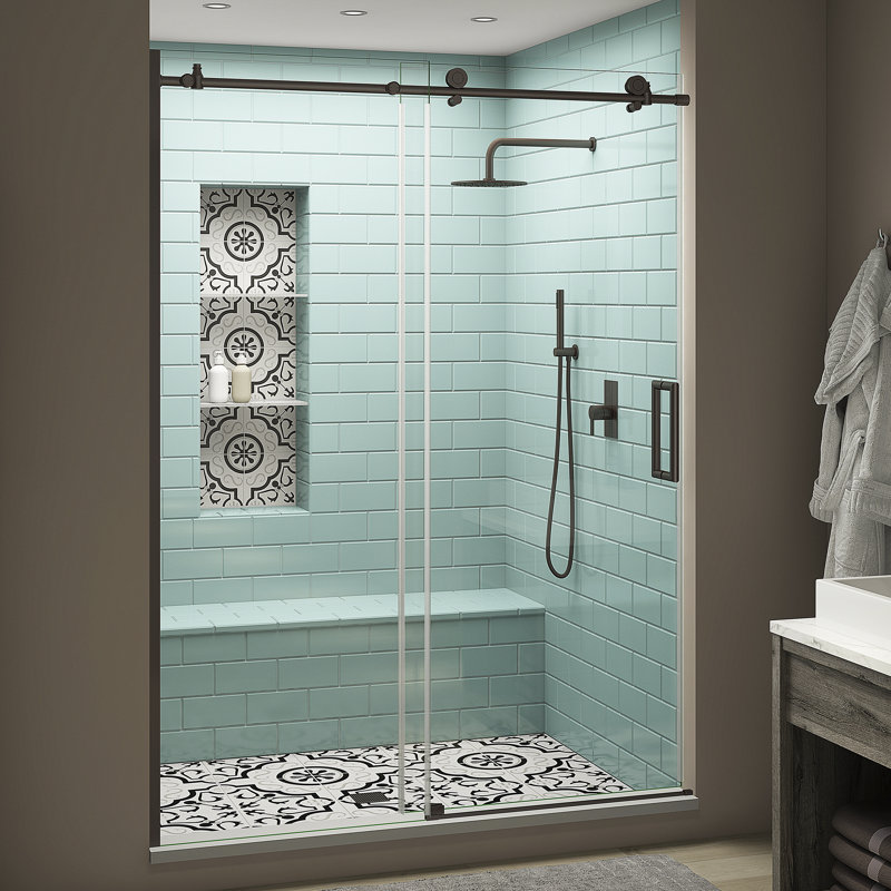 Coraline XL  64 W x 80 H Single Sliding Frameless Shower Door, Right Opening, Bronze