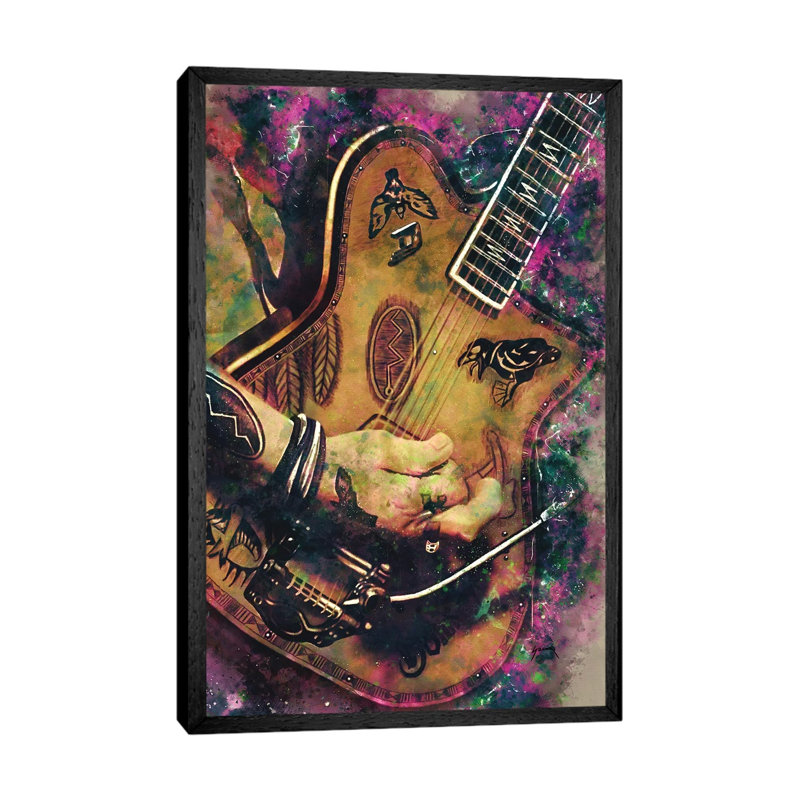 Johnny Depp's Electric Guitar - Painting on Canvas, Black Floater Framed, 66.04cm H x 45.72cm W x 3.81cm D