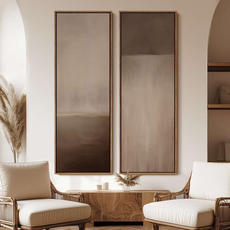 Vintage Landscape Wall Art - 20x60 inches Framed Canvas Set of 2, Natural