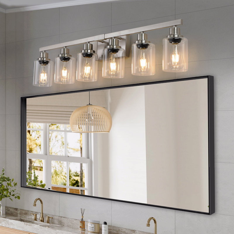 37" Modern Style 6-Light Configuration For Bathroom Use Vanity Light Fixture Fixture Fixture  - In Brushed Nickel Finish Metal Material Finish With Clear Glass Material Shades