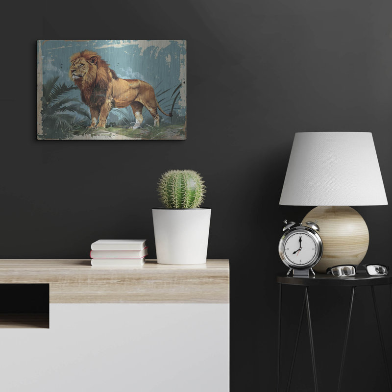 Art mural en métal de luxe «Vintage Lion Poster 2» par Momart, H 16 po x l 24 po