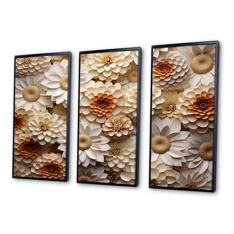 «Vibrant White Zinnias Collage - Zinnias», ensemble d'art mural, Cadre flottant noir, H 32 po x l 48 po x P 1 po