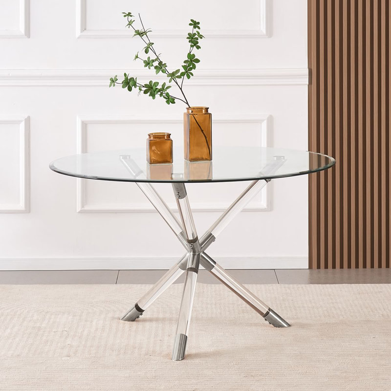 Damaury Dining Table, Silver/Clear