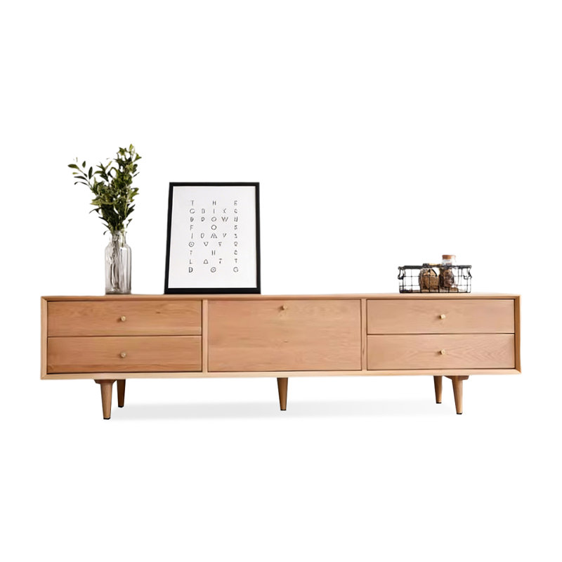 Meuble télé moderne en bois massif de couleur cerisier, H 5,91 po x L 59,06 po x l 15,75 po, Cerisier