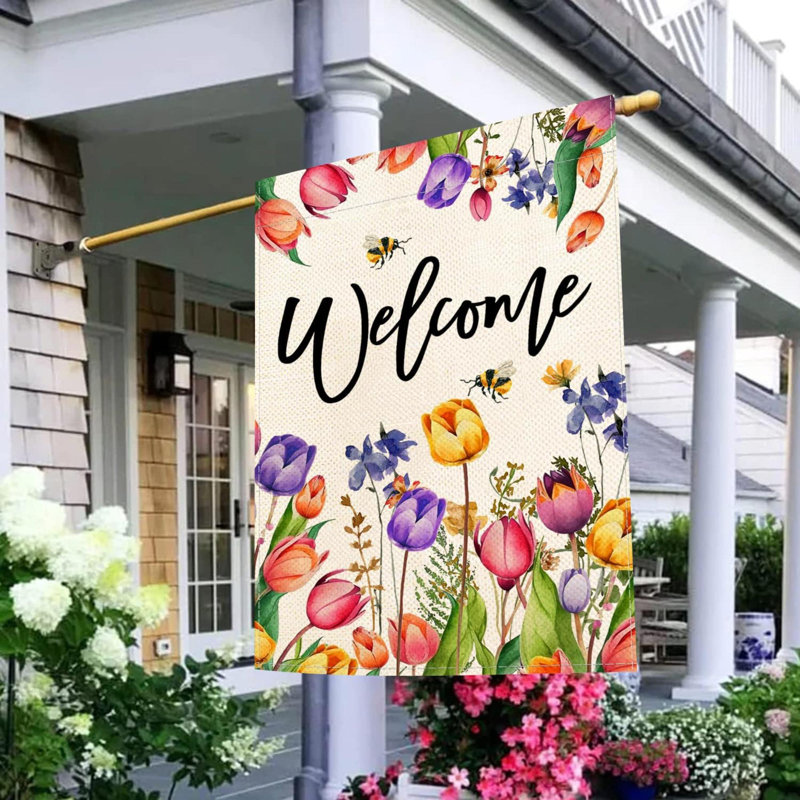 Printemps été Pâques Tulip Welcome House Flag Double Bee