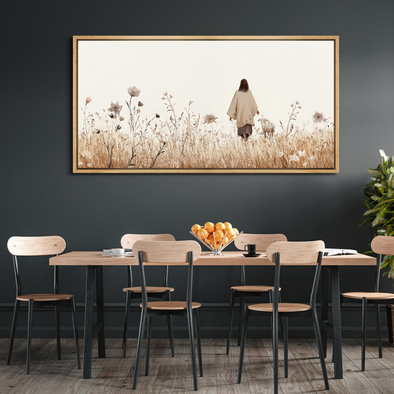 Impression sur toile encadrée, "Christ et l'agneau perdu", Naturel, H 30 po x l 60 po