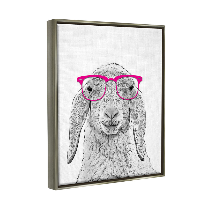 «Trinx Farmhouse Sheep Pink Glasses» par Annalisa Latella, H 31 po x l 25 po x P 1,7 po, Cadre flottant gris lustré