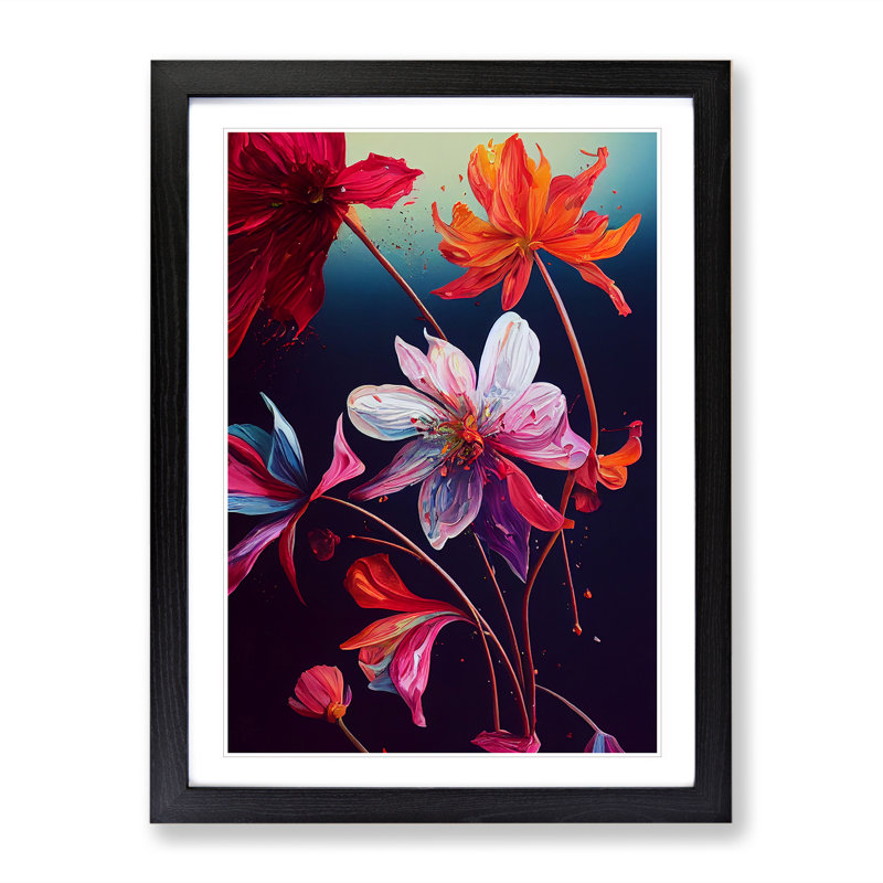 Drip Flowers No.4 - Framed Print, 46cm H x 34cm W x 2cm D, Black