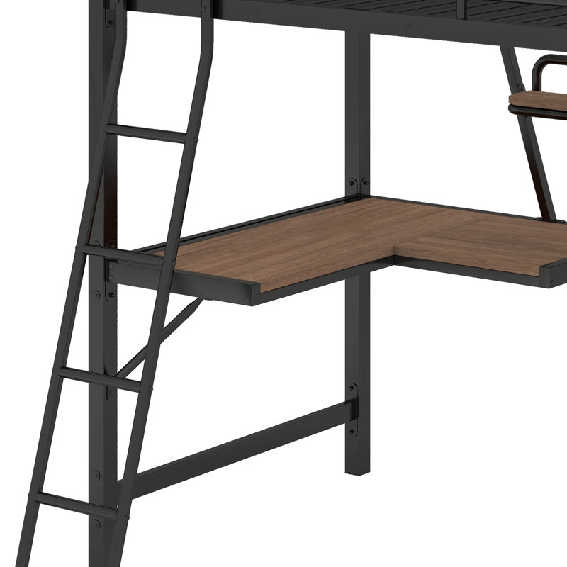 Lit mezzanine avec bureau et tablette pour enfants Columb, Lit simple, Noir