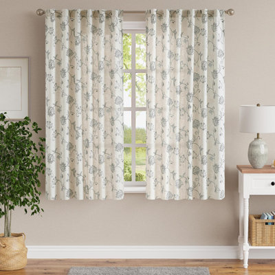 Rod Pocket Jacobean Flax Linen Floral Curtains