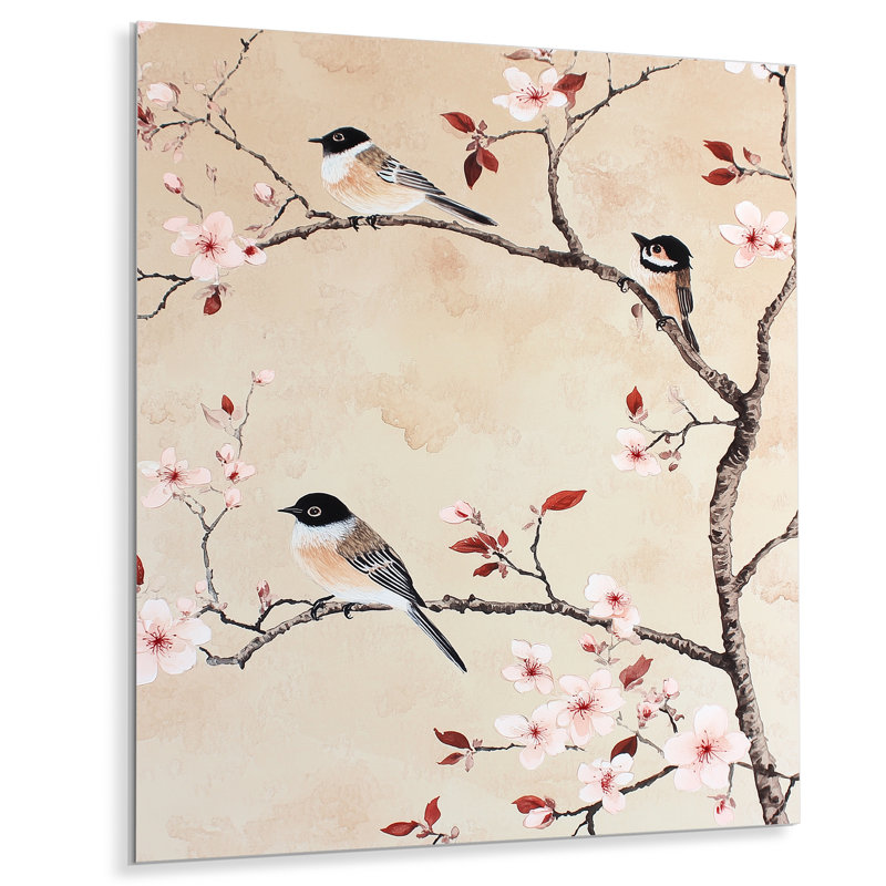 «Chinoiserie Birds & Blossoms», reproduction d'art en métal, L 30 po x H 40 po