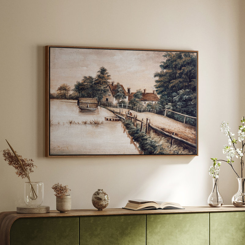 «Vintage Landscape -DCCCL XXV» sur toile, H 25 po x l 37 po x P 2 po, Toile encadrée noyer flottant