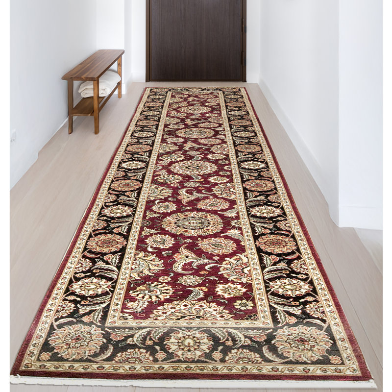 Manchuria Wool Oriental Area Rug in Black/Wine