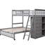 Lit superposé en bois gris avec lits simples superposés, six tiroirs et fond amovible avec motifs de tablettes de rangement réglables-421049833-421049830