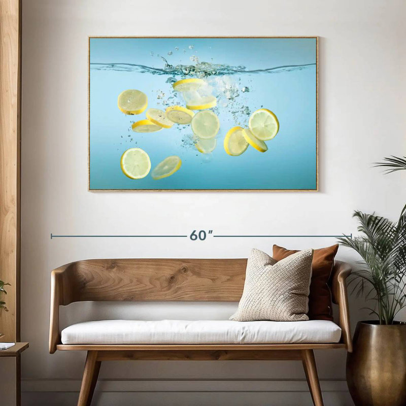 Tranches de citron dans l'eau, Cadre flottant en bois naturel, 46 po x 31 po