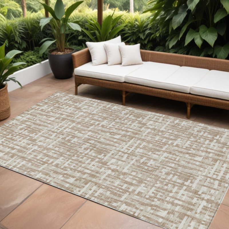 Tapis extérieur lavable abstrait brun clair et beige 10 pi x 14 pi