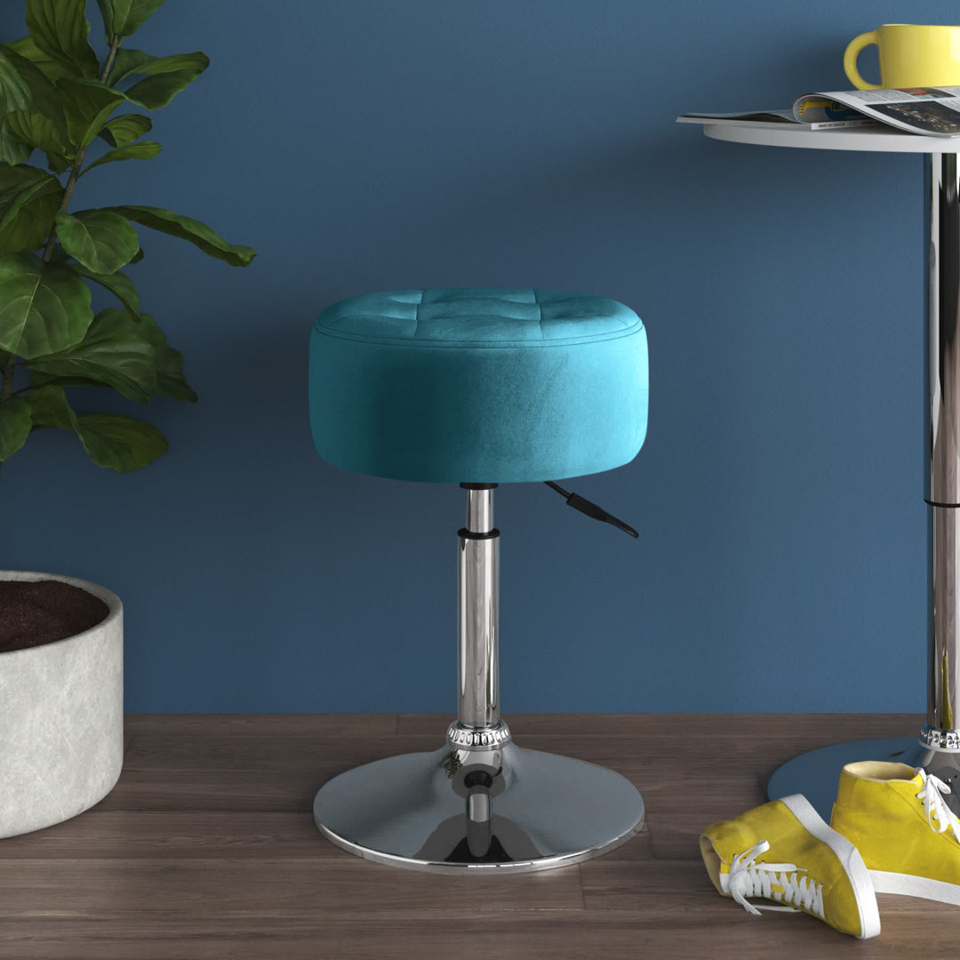 Adjustable Highland Creek 19'''' Tall Faux Leather Iron Vanity Stool with Chrome Metal Base Zipcode Design™ Seat 