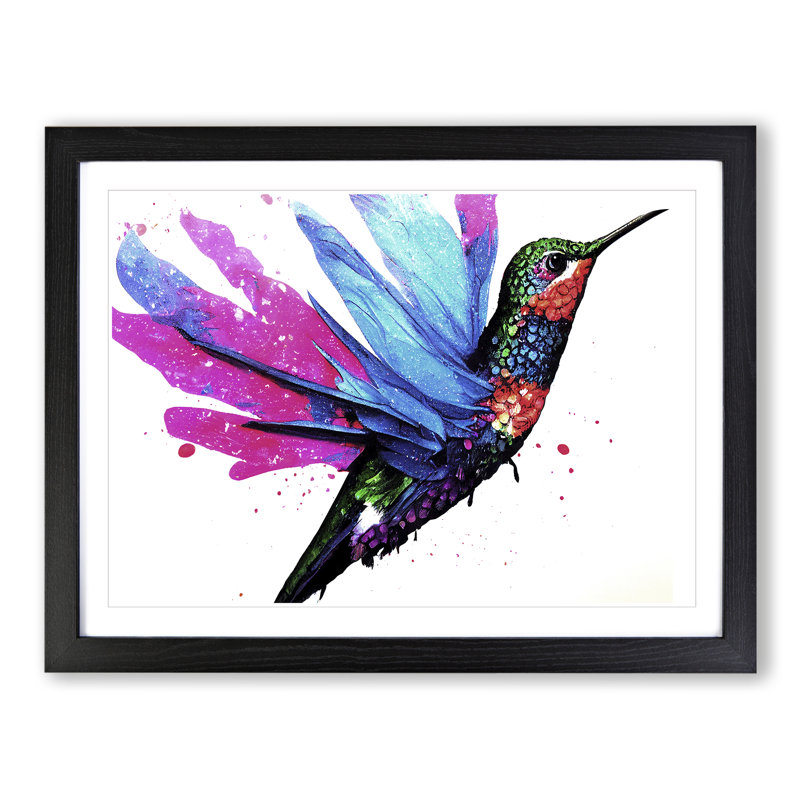 Hummingbird Splash Vol.1 Abstract - Single Picture Frame Painting, 46cm H x 64cm W x 2cm D, Black