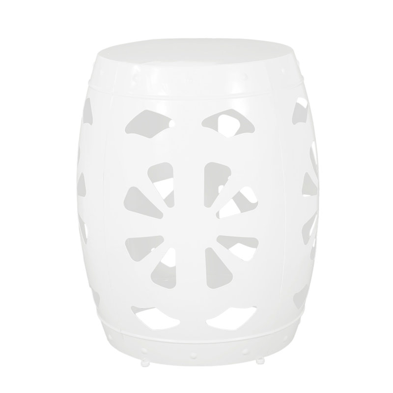 White Iron Side Table - No Assembly, Construction Large Frame With Edgy Studded Trims, Assembly, White