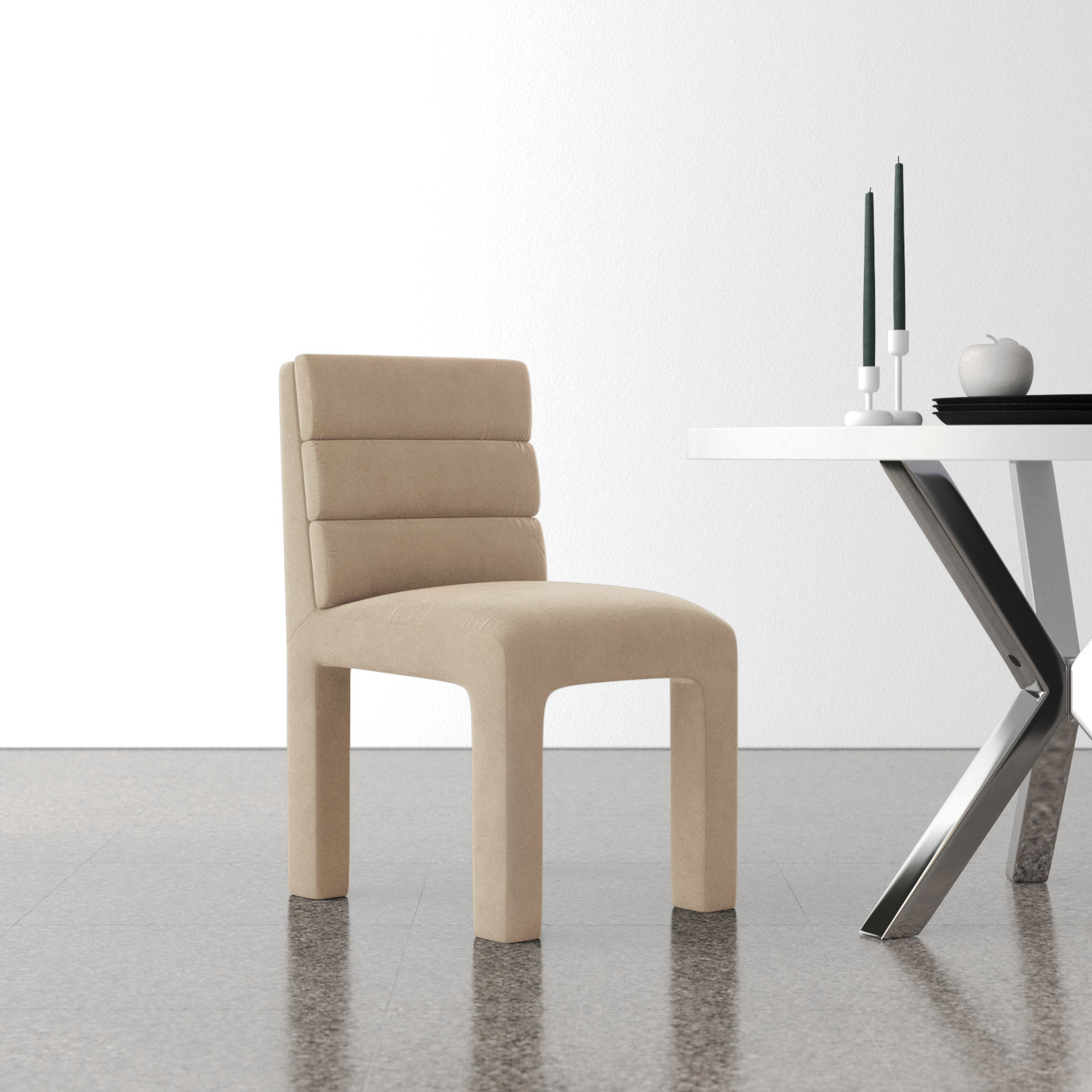 Shepha Tufted Side Chair, Light Brown Velvet