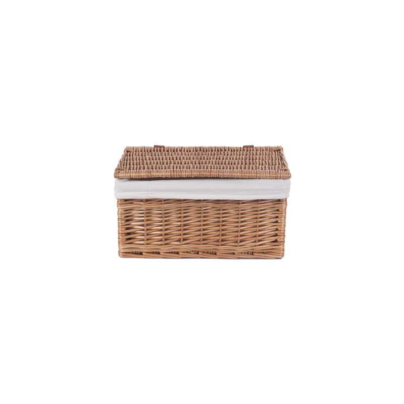 Wicker Storage Basket Hamper with Lining, 19 cm H x 25 cm W x 37 cm D, Double Steamed/White Lining