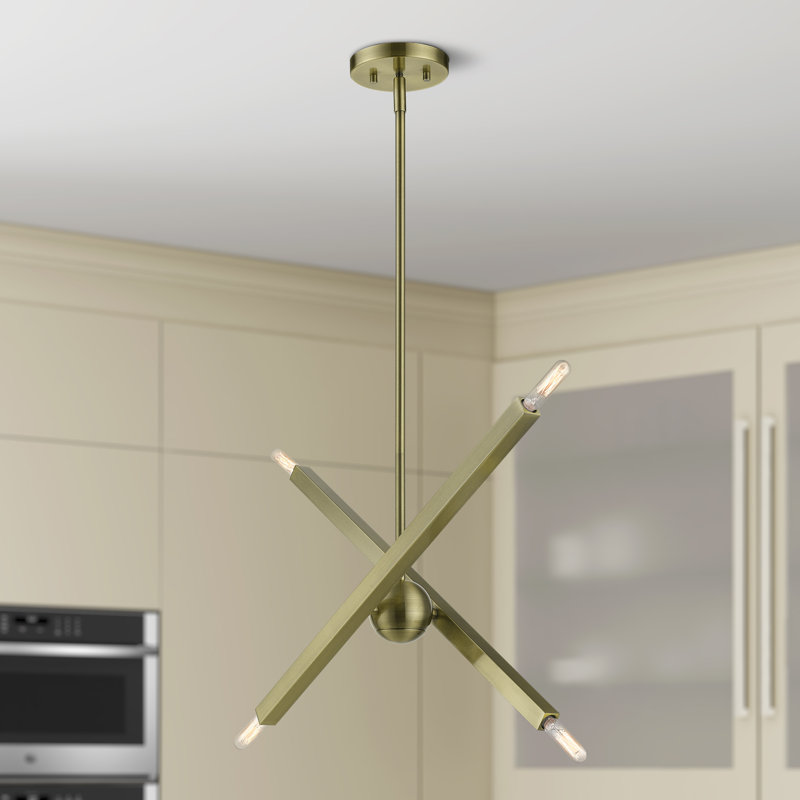 Lustre linéaire moderne à 4 lumières à intensité variable Marinke, Laiton antique