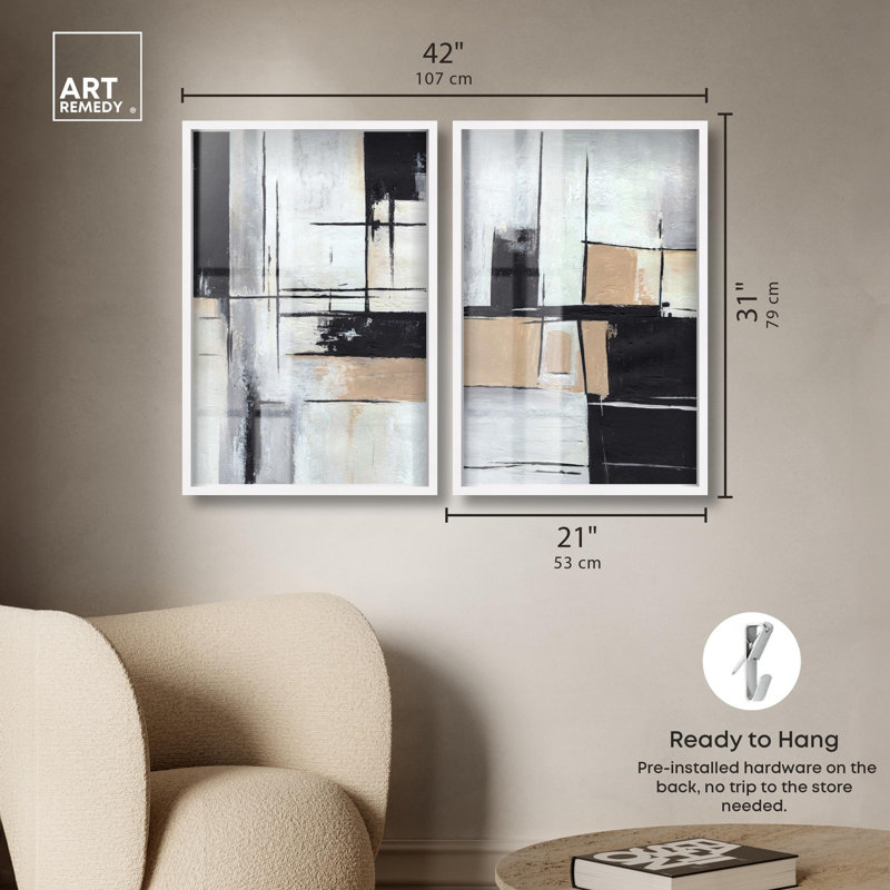 «Neutral Luxe Art», ensemble de 2 panneaux par Shadowbox , H 31 po x l 21 po, Blanc