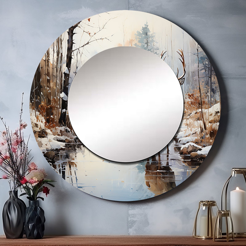 Sabeel Deer Winter Serenade - miroir mural cerf, art mural, 36 po x 36 po