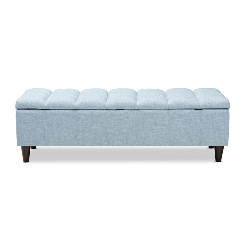 Light Blue Button-Tufted Upholstered Storage Ottoman Bench