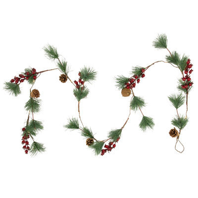 6.5' Pre-Lit Pine and Berry Artificial Christmas Garland Warm White LED Lights