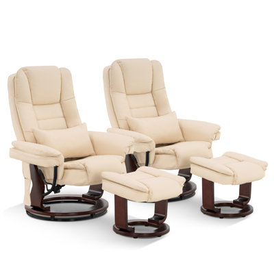 Jamillah 2Set Faux Leather Recliner with Massage Feature and Ottoman, 360 Degree Swivel, Removable Lumbar Pillow by Hokku Designs