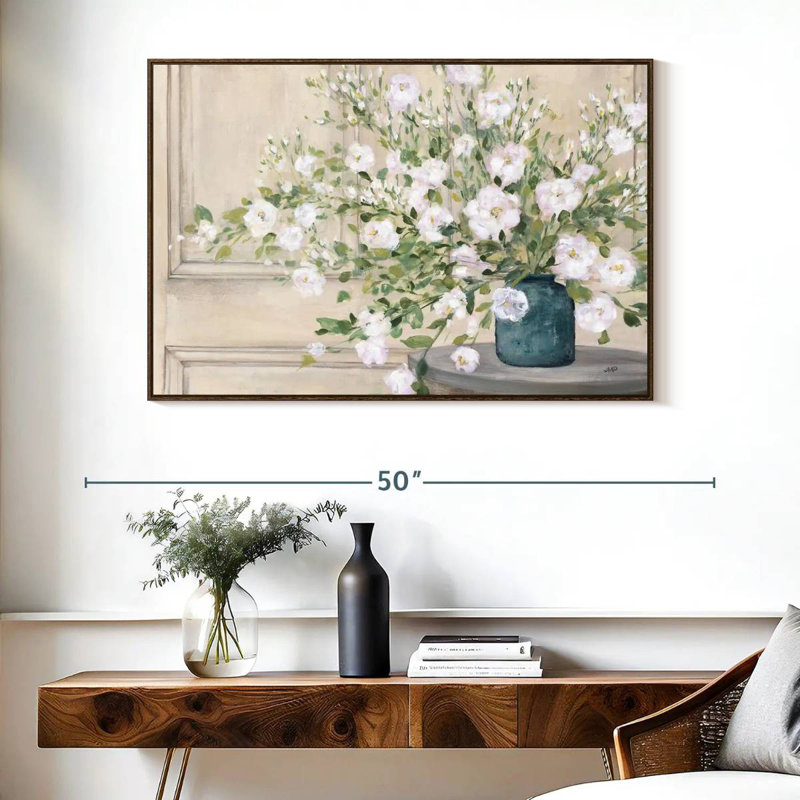 Bouquet blanc, Cadre flottant en noyer, 40 po x 27 po