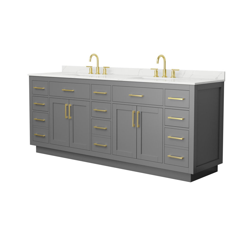 Beckett TK 84'' W Vanity, Brushed Gold, Gray, 8" Center