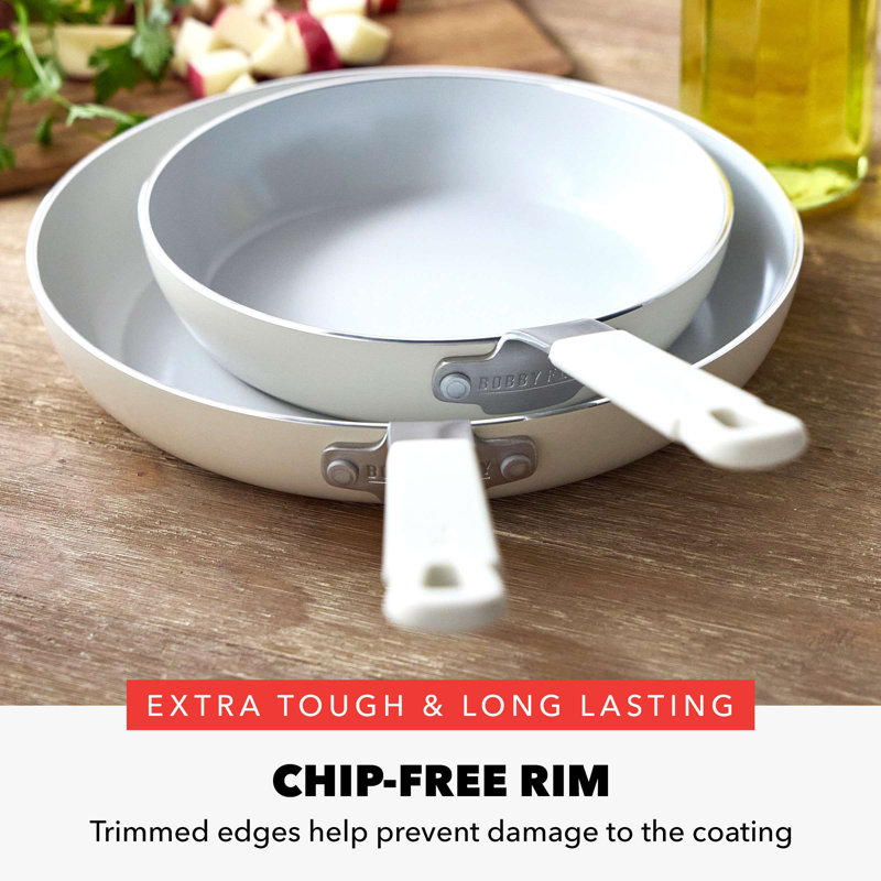 Cream Aluminum Ceramic Nonstick Fry Pan Set with Lids