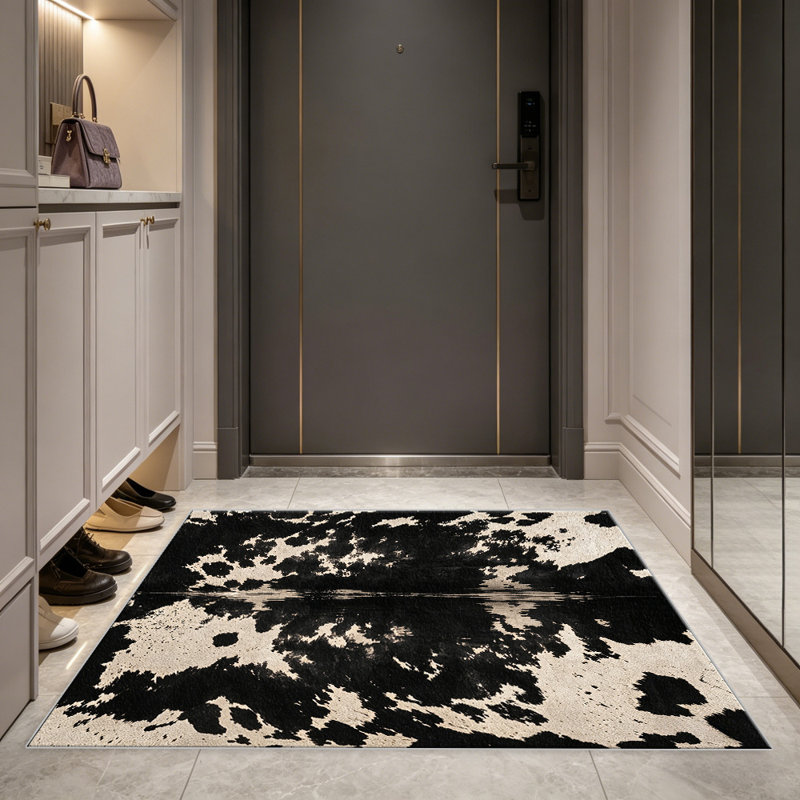 Black Cowhide Texture area rugs for Living Room, Soft and Comfortable, Suitable for all seasons, easy to maintain, machine washable Indoor floor mat, Under Table Farmhouse suitable for Bedroom, Dining Room, Study, Patio, Balcony, Home Decor