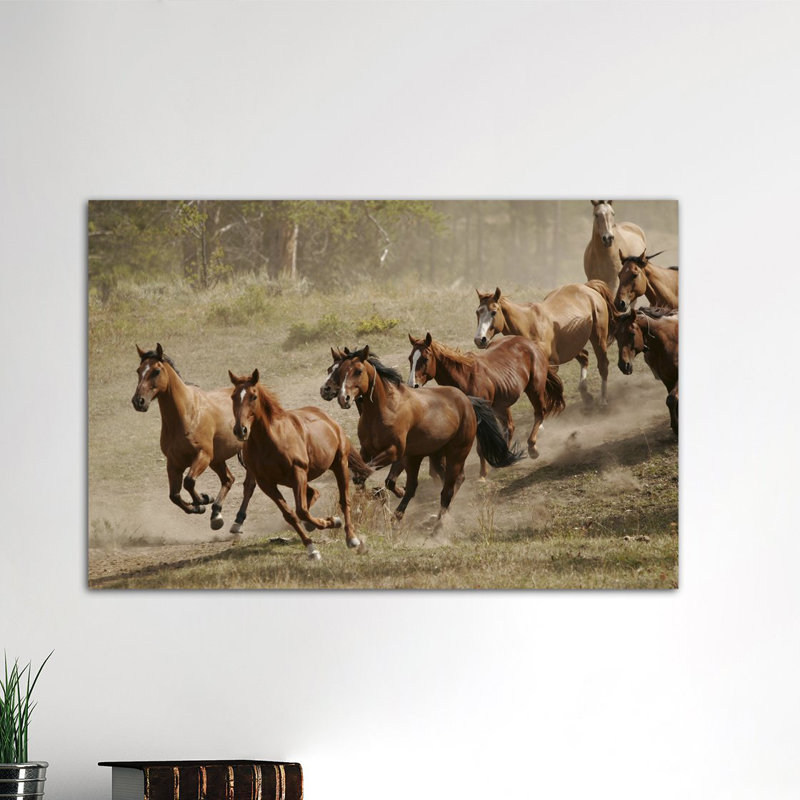 Western Mustangs de Western Ranch - Reproduction numérique sur toile tendue avec châssis, H 12 po x l 18 po x P 1,5 po