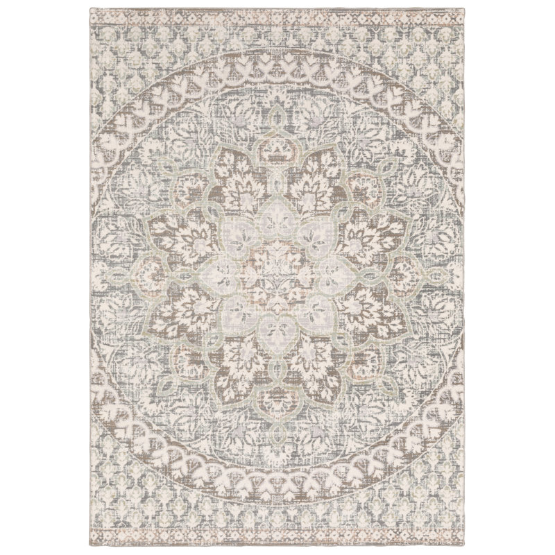 Tapis floral gris / saumon, Rectangle 9 pi 10 po x 12 pi 10 po
