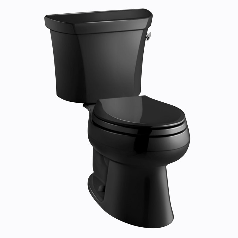 Wellworth 1.28 GPF Water Efficient Elongated Two-Piece Toilet (Seat Not Included), Black Black, Right-Hand