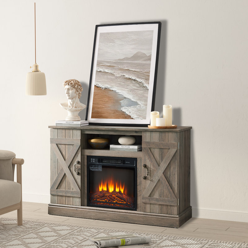 Meuble télé, console de divertissement et foyer électrique 18 po August Grove®, Gris délavé