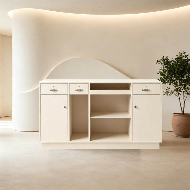 Bureau de réception avec tiroir de rangement verrouillable, aucun assemblage requis, comptoir avant pour salon, magasin de vêtements, bureau et commerce de détail