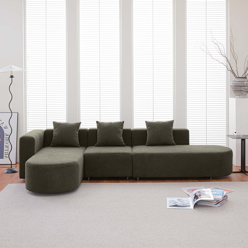 Canapé modulaire Elra, 100 % polyester vert, Orienté à gauche (vu de face)
