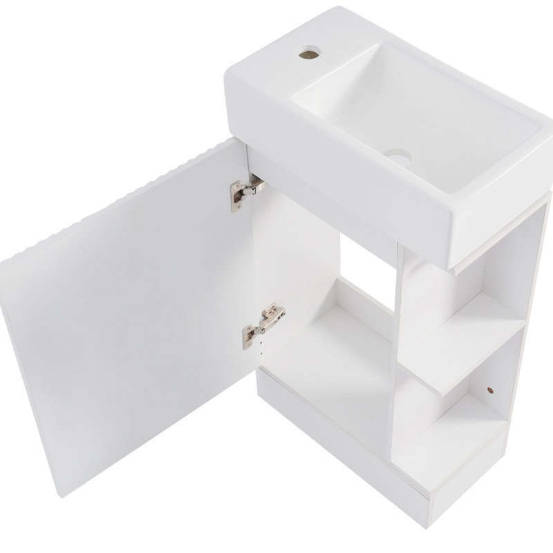 Meuble-lavabo 18,6 po avec lavabo, armoire de construction, tablette en céramique et porte-papier hygiénique, lavabo à fixation réglable gauche / droite, porte d'armoire, option d'installation à gauche ou à droite et deux