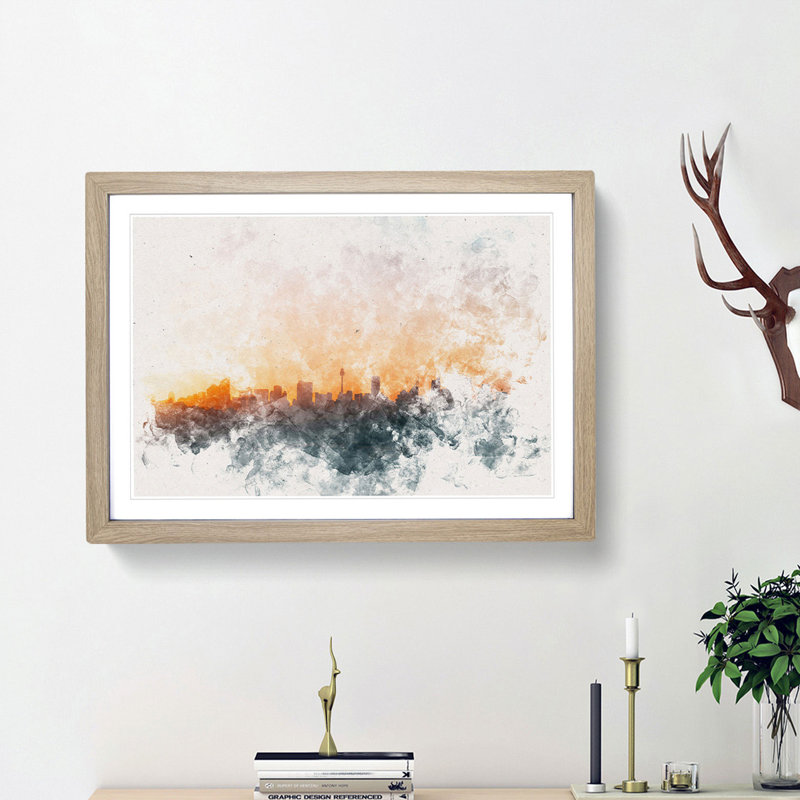 The Sydney Australia Skyline - Picture Frame Painting Print, 33cm H x 45cm W x 2cm D, Oak Framed