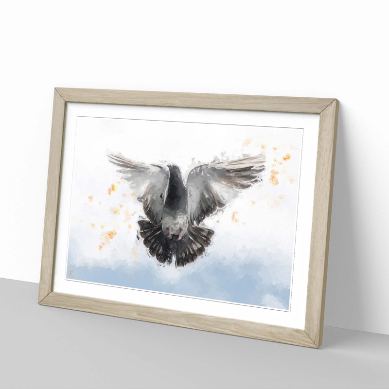 Flying Pigeon in Abstract - Framed Print, 50cm H x 76cm W x 2cm D, Oak