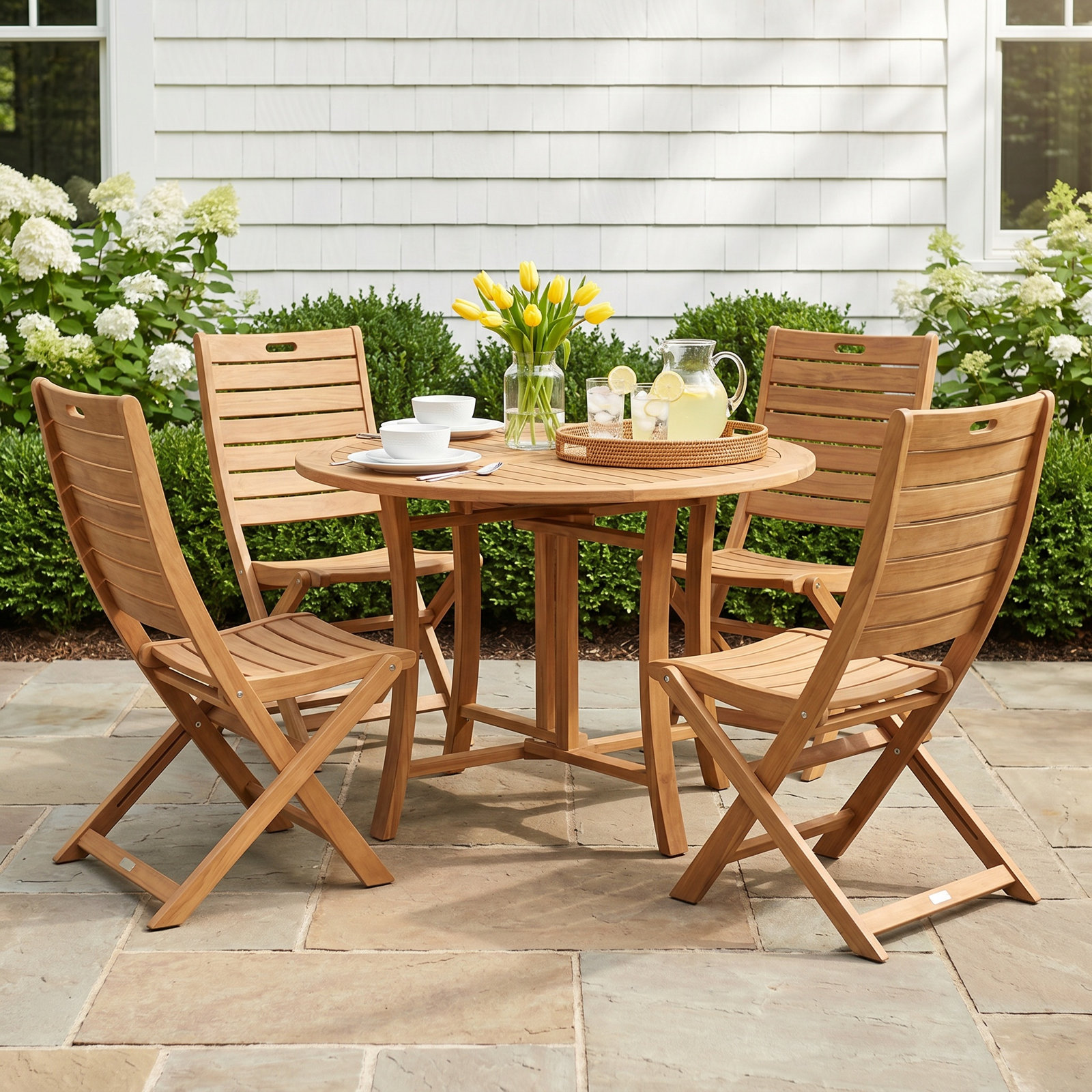 Kinsler 48" Eucalyptus Patio Dining Set, 30" H x 43" W x 43" D