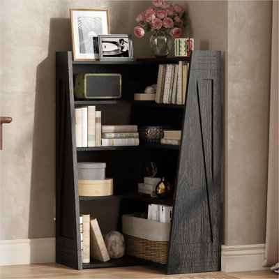 Bibliothèque As Pic pour chambre et salon avec fini noir mat et rangement à quatre niveaux