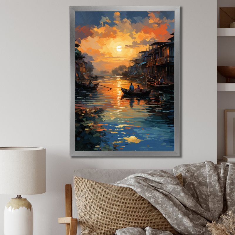 «Shontelle Yellow Canal Canal Sunset», reproduction sur toile, H 32 po x l 24 po x P 1 po, Cadre photo argenté